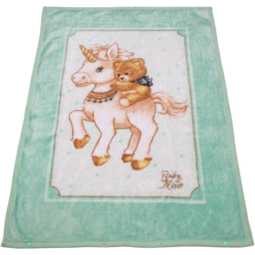 Mink Baby Blanket Unicorn Bear Button Sleeper Mint Green 41x31 Vintage Nursery
